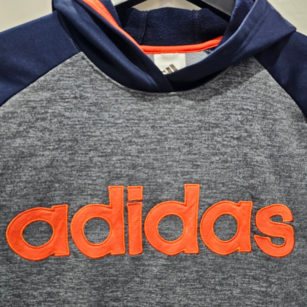 Adidas Boys Size 14/16 Gray Navy Blue Orange Logo Pullover Hoodie Athleticwear - Picture 2 of 7